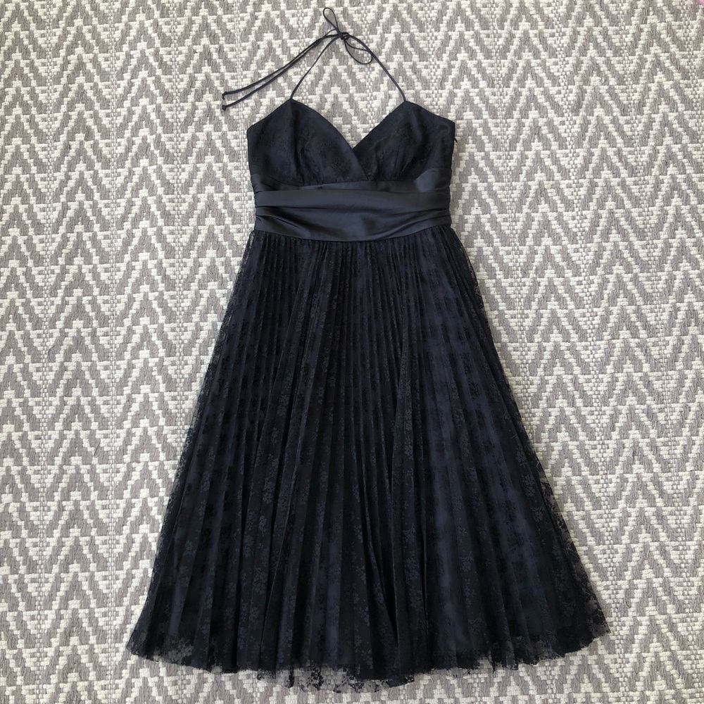 Betsey Johnson New York dress vintage size 4 black pleated lace and satin halter